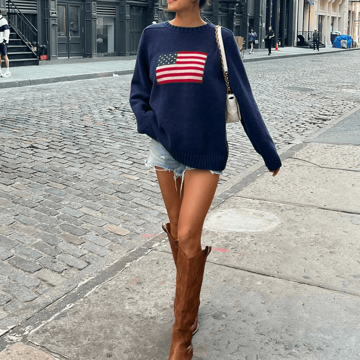 Stilla | Strikket Pullover Med Amerikansk Flag