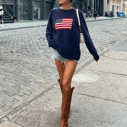 Stilla | Strikket Pullover Med Amerikansk Flag