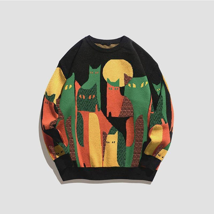 Stilla | Farverig Kat Tryk Sweatshirt