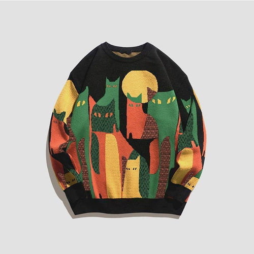 Stilla | Farverig Kat Tryk Sweatshirt