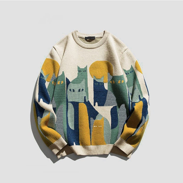Stilla | Farverig Kat Tryk Sweatshirt