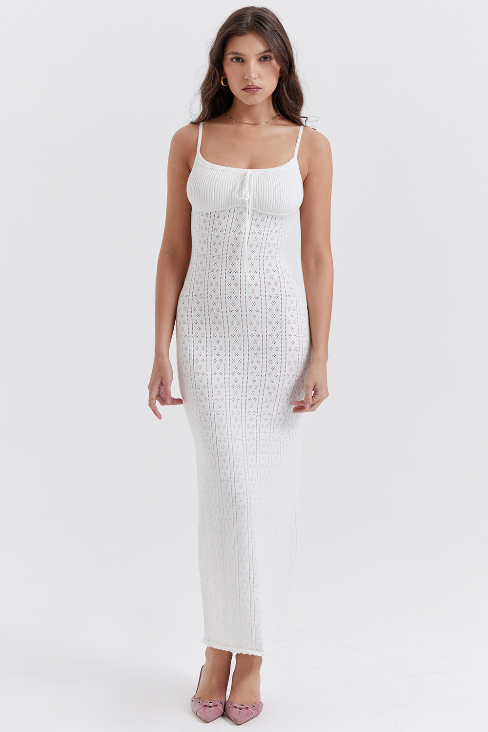 Stilla | Hvid Strikket Maxi Kjole