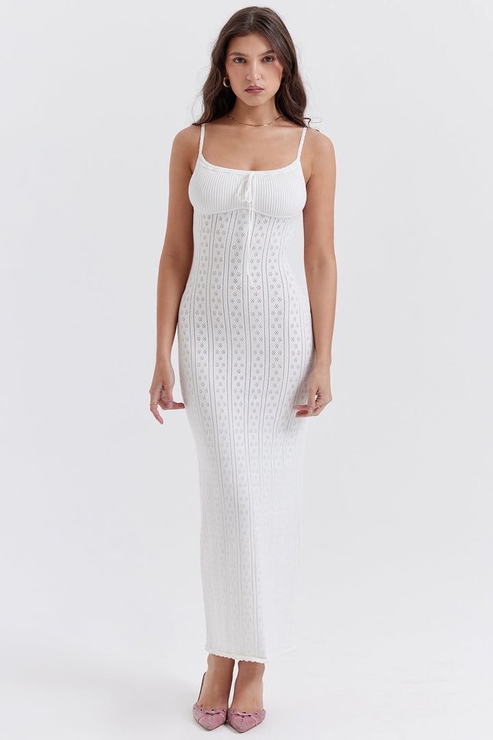 Stilla | Hvid Strikket Maxi Kjole