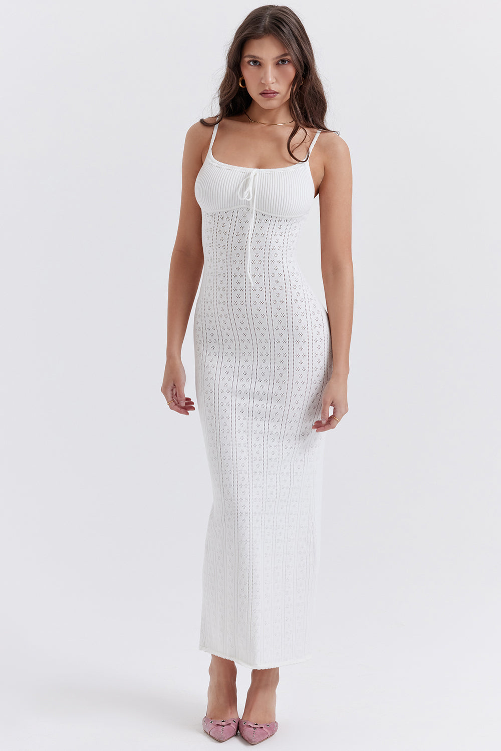 Stilla | Hvid Strikket Maxi Kjole