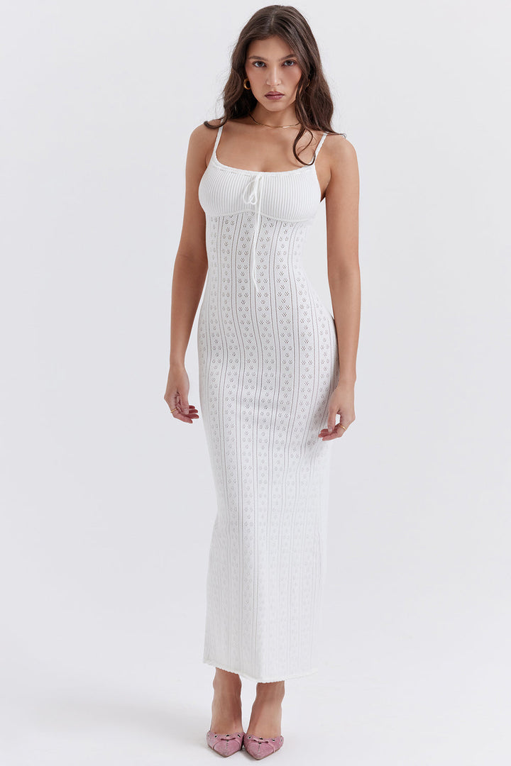 Stilla | Hvid Strikket Maxi Kjole