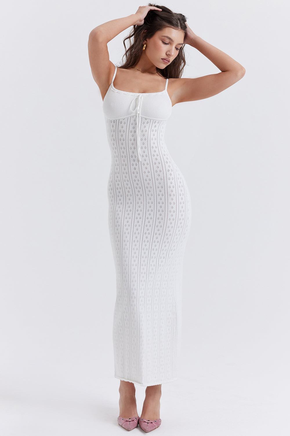 Stilla | Hvid Strikket Maxi Kjole