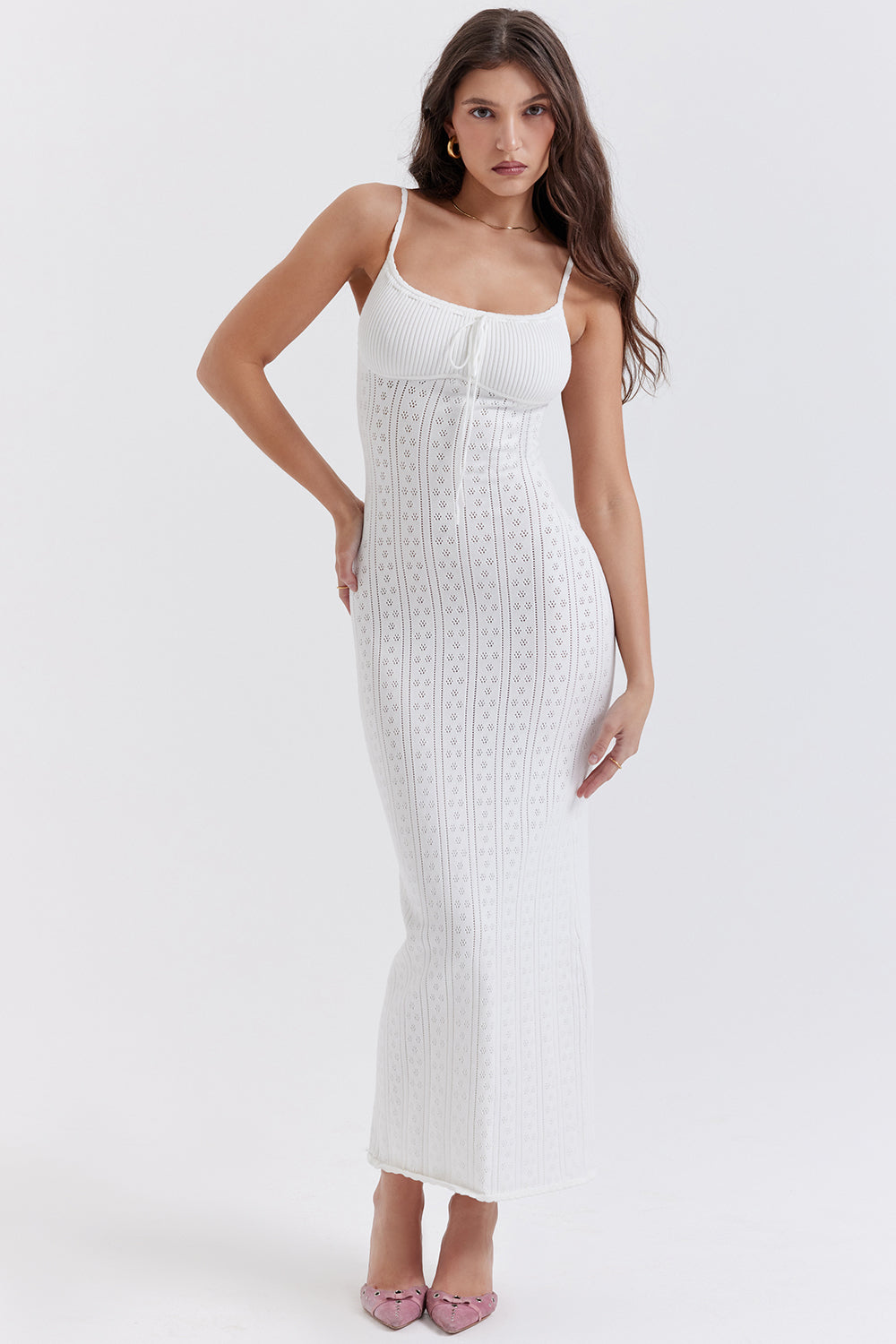 Stilla | Hvid Strikket Maxi Kjole