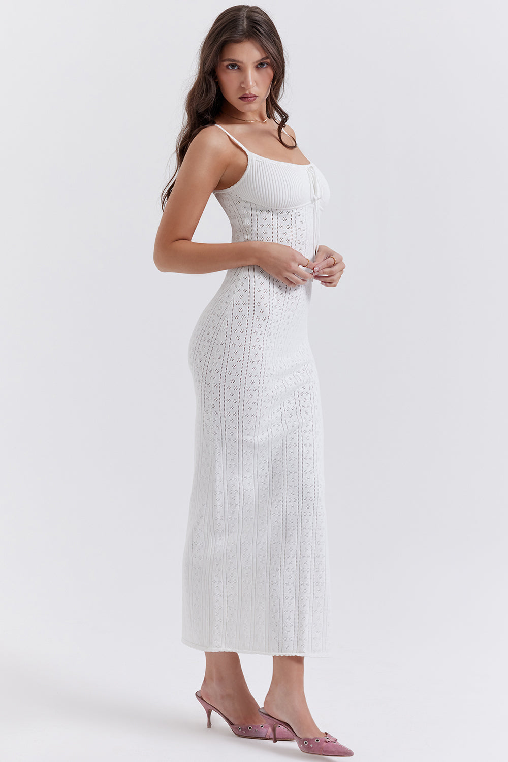 Stilla | Hvid Strikket Maxi Kjole