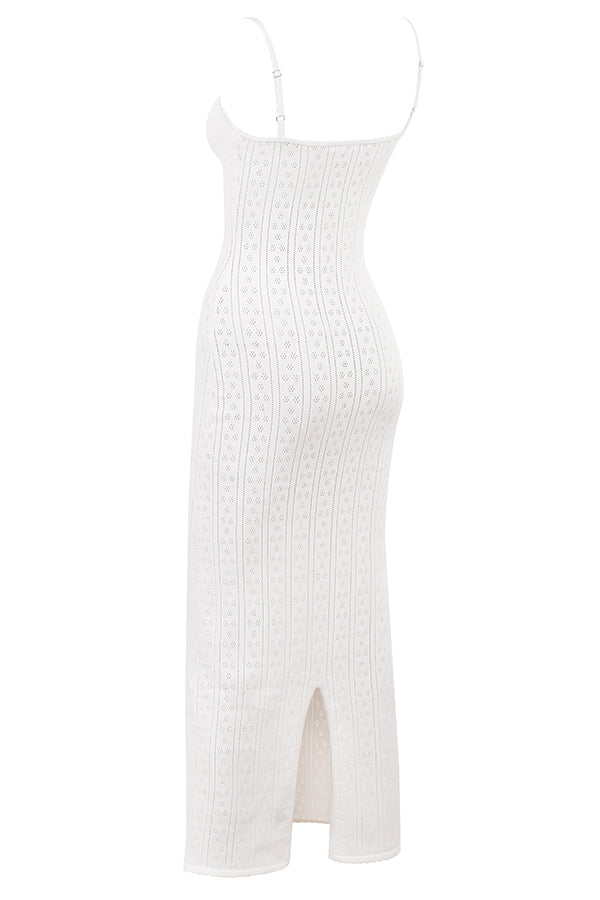 Stilla | Hvid Strikket Maxi Kjole