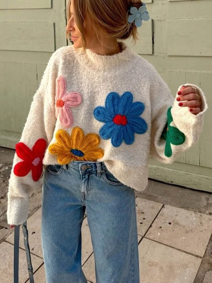 Stilla | Blomster Strikpullover til Damer