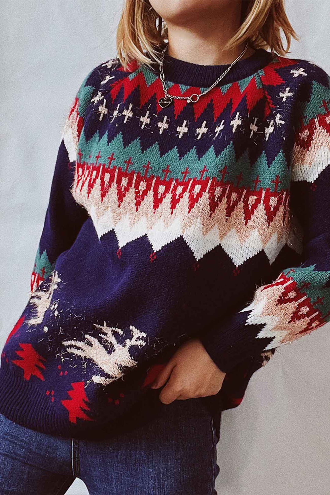 Stilla | Langærmet sweater med dyb skulderparti og rund halsudskæring