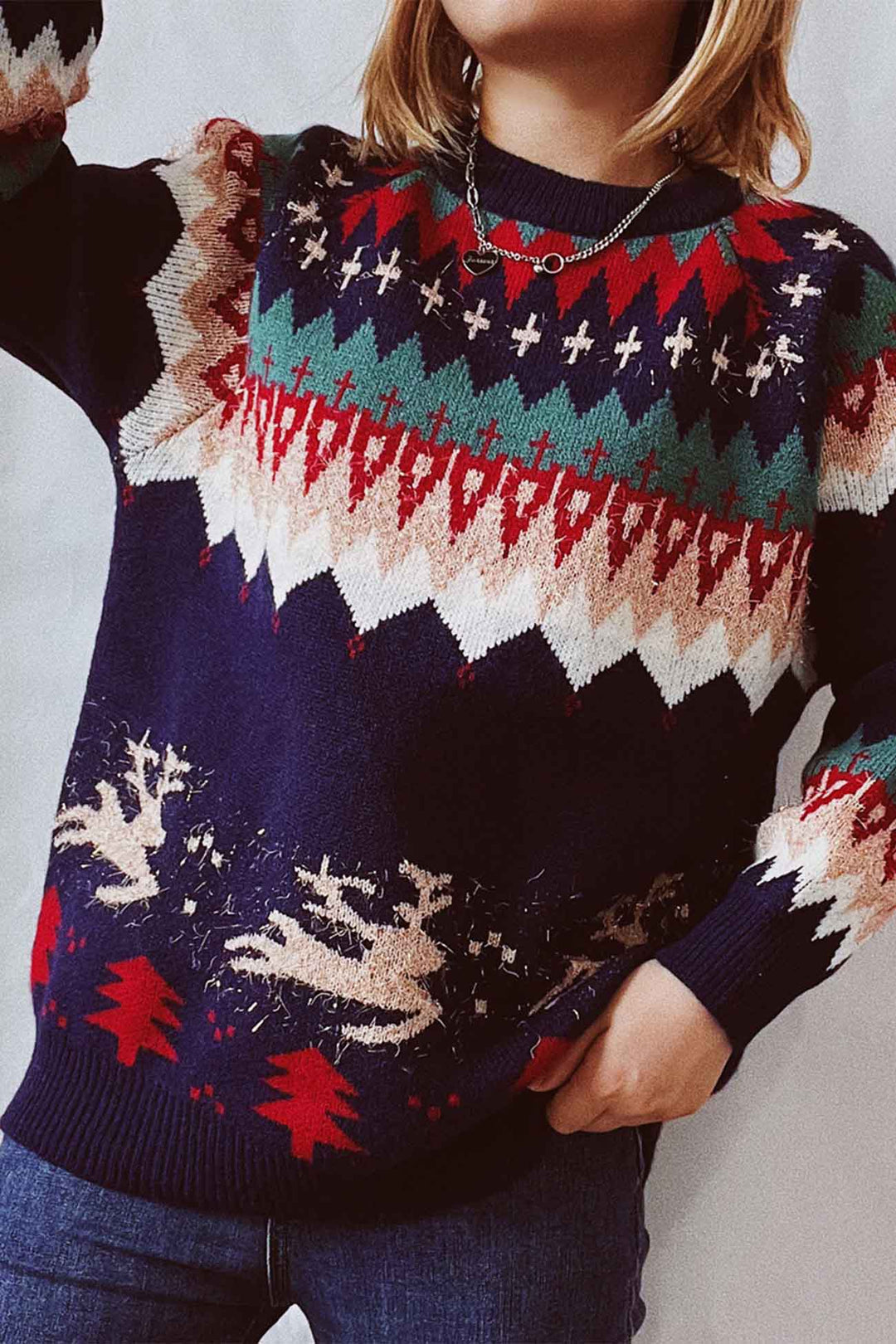 Stilla | Langærmet sweater med dyb skulderparti og rund halsudskæring