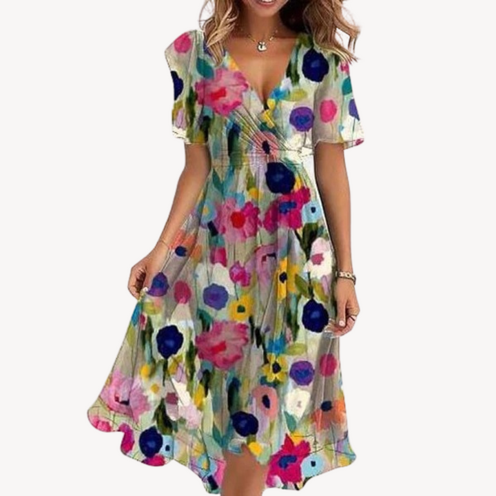 Stilla | Kvinders Chiffon Blomstret Kjole Elegant Midi