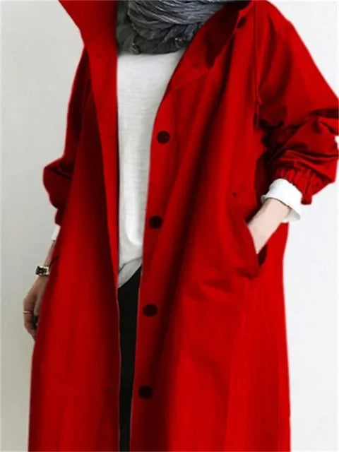 Stilla | Oversized Lang Jakke med Knapper og Dyb Side Lommer