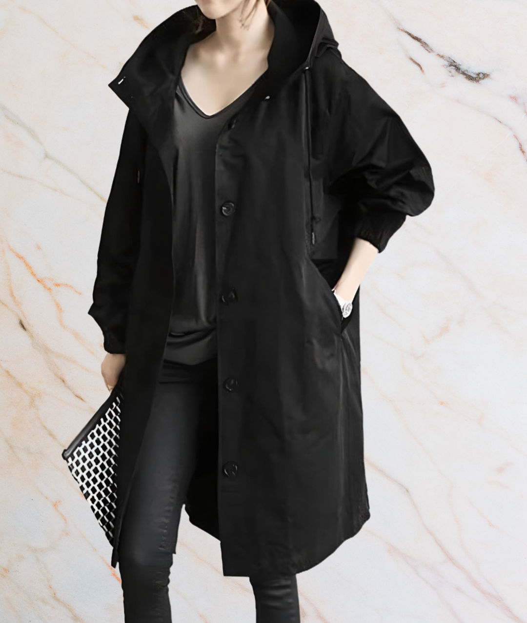 Stilla | Oversized Lang Jakke med Knapper og Dyb Side Lommer