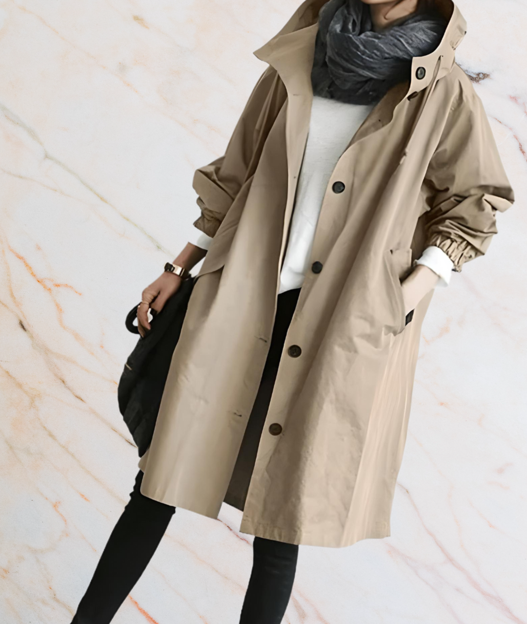 Stilla | Oversized Lang Jakke med Knapper og Dyb Side Lommer