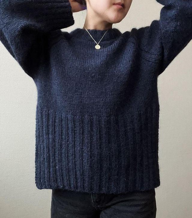 Stilla | Pullover Rundhalsudskæring Farve Enfarvet Marineblå