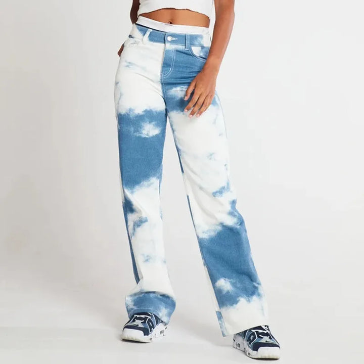 Stilla | Blue Tie Dye Jeans Med Lige Ben