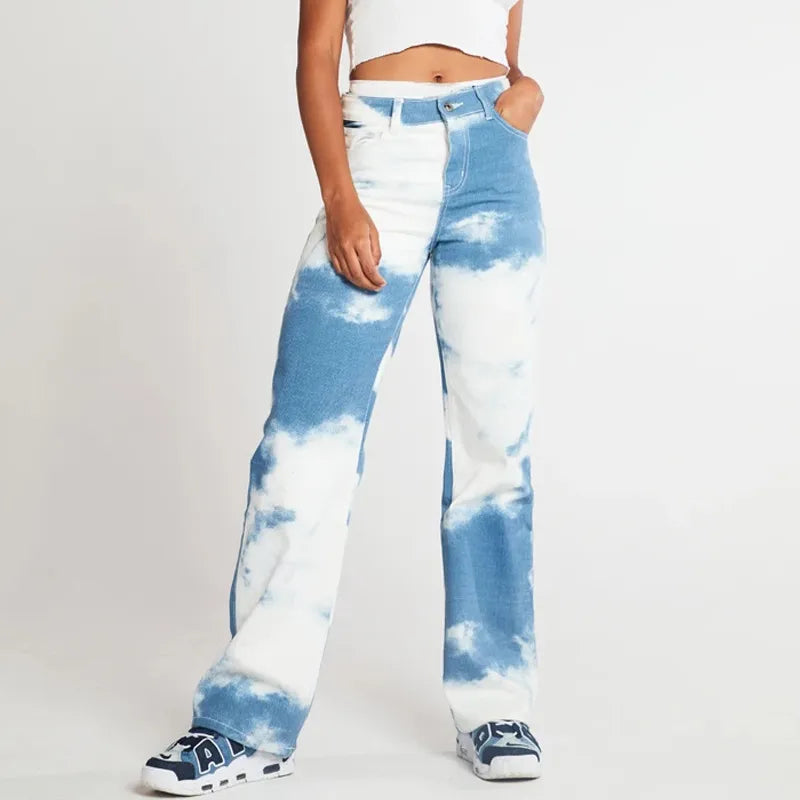Stilla | Blue Tie Dye Jeans Med Lige Ben