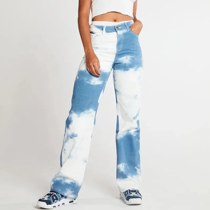 Stilla | Blue Tie Dye Jeans Med Lige Ben