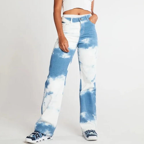 Stilla | Blue Tie Dye Jeans Med Lige Ben