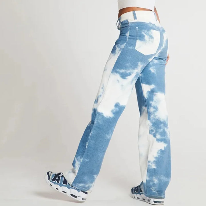 Stilla | Blue Tie Dye Jeans Med Lige Ben