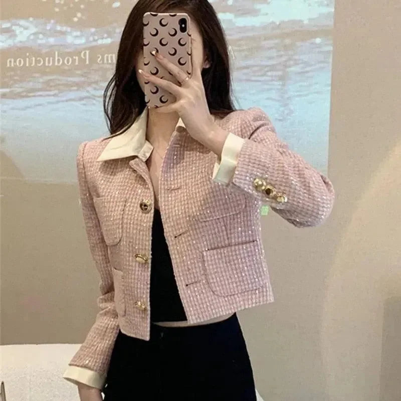 Stilla | Patchwork Crop Tweed Jakke Dame