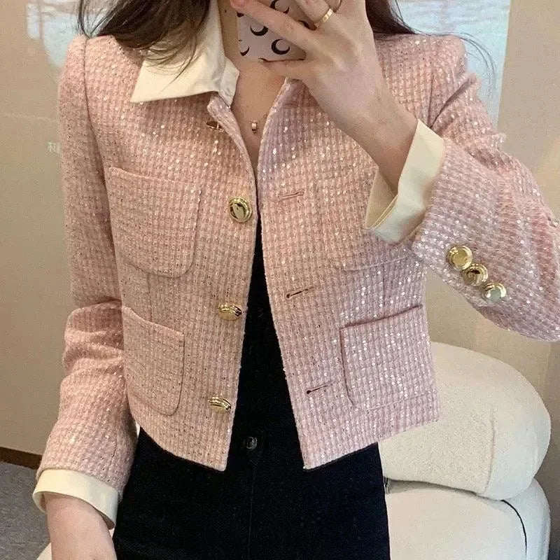 Stilla | Patchwork Crop Tweed Jakke Dame