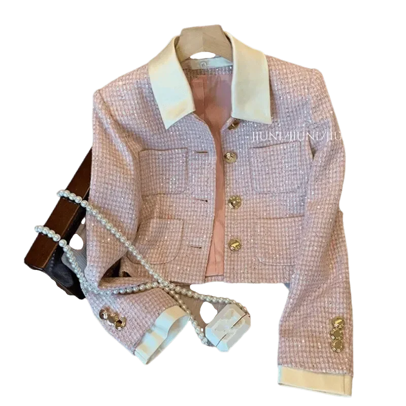 Stilla | Patchwork Crop Tweed Jakke Dame