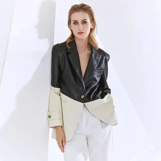 Stilla | Patchwork PU Læder Blazer Damer - Casual - Patchwork