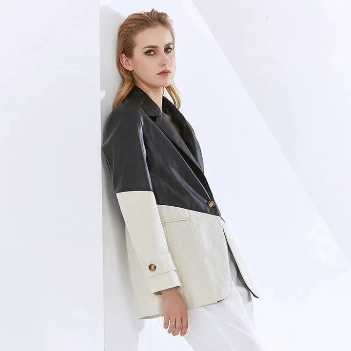 Stilla | Patchwork PU Læder Blazer Damer - Casual - Patchwork