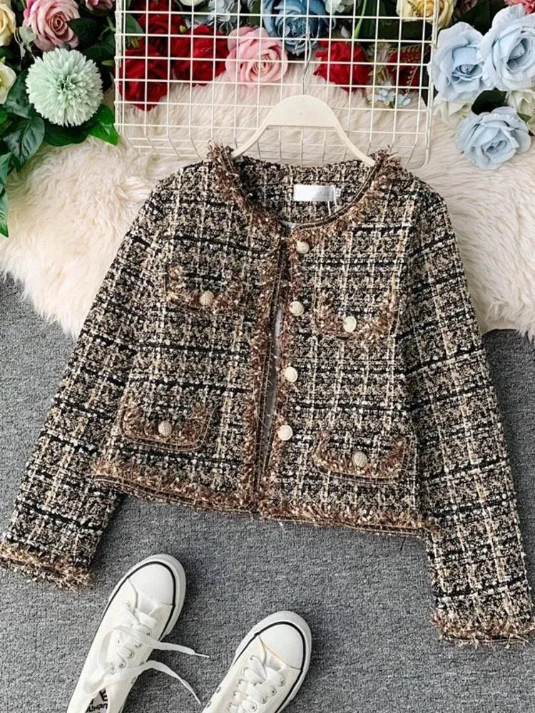 Stilla | Patchwork Vintage Cropped Tweed Jakke Kvinder