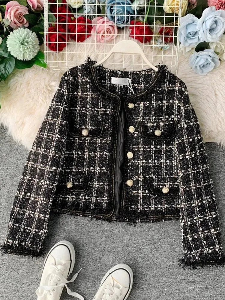Stilla | Patchwork Vintage Cropped Tweed Jakke Kvinder