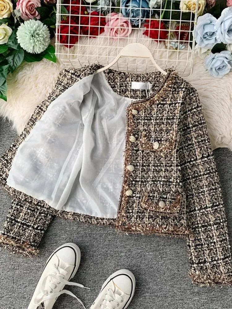 Stilla | Patchwork Vintage Cropped Tweed Jakke Kvinder