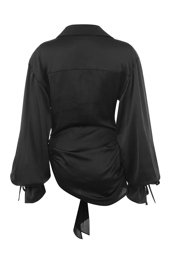 Stilla | Sort Satin Draperet Skjorte
