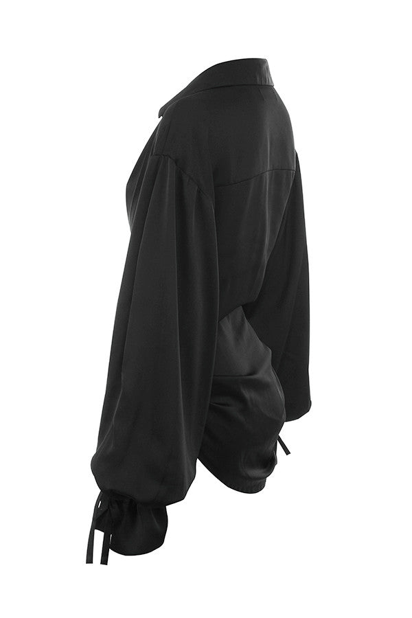 Stilla | Sort Satin Draperet Skjorte
