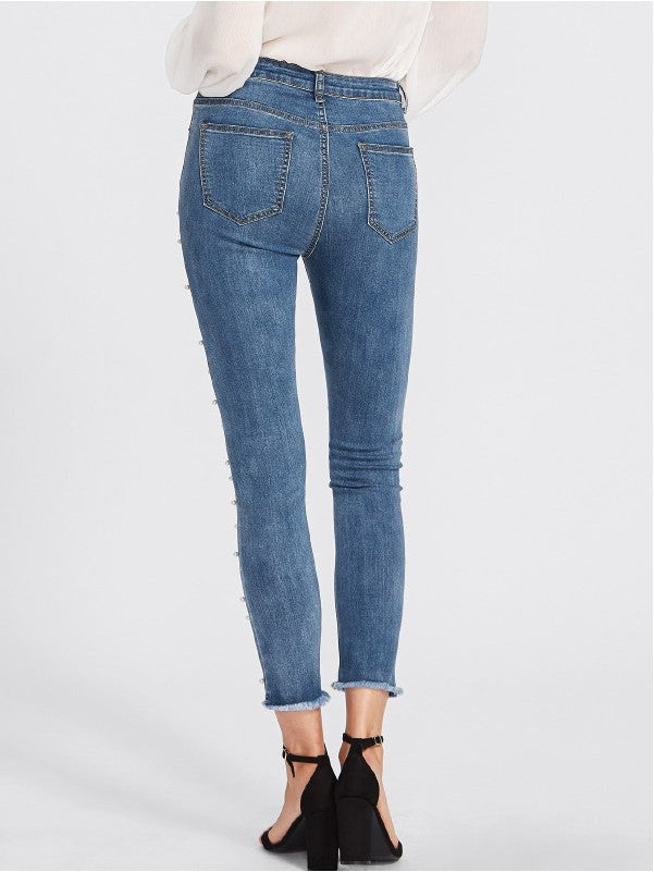 Stilla | Jeans Med Hvide Perler