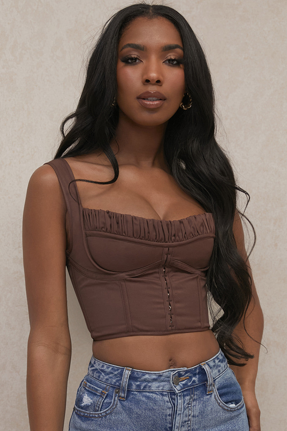 Stilla | Chokolade Rynket Korset Top