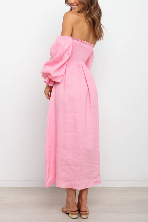 Stilla | Off Shoulder Smocked Midi Kjole