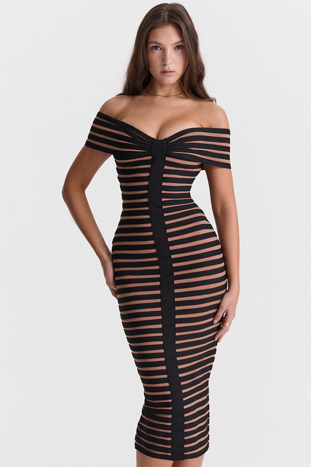 Stilla | Stribet Midi Bandage Kjole