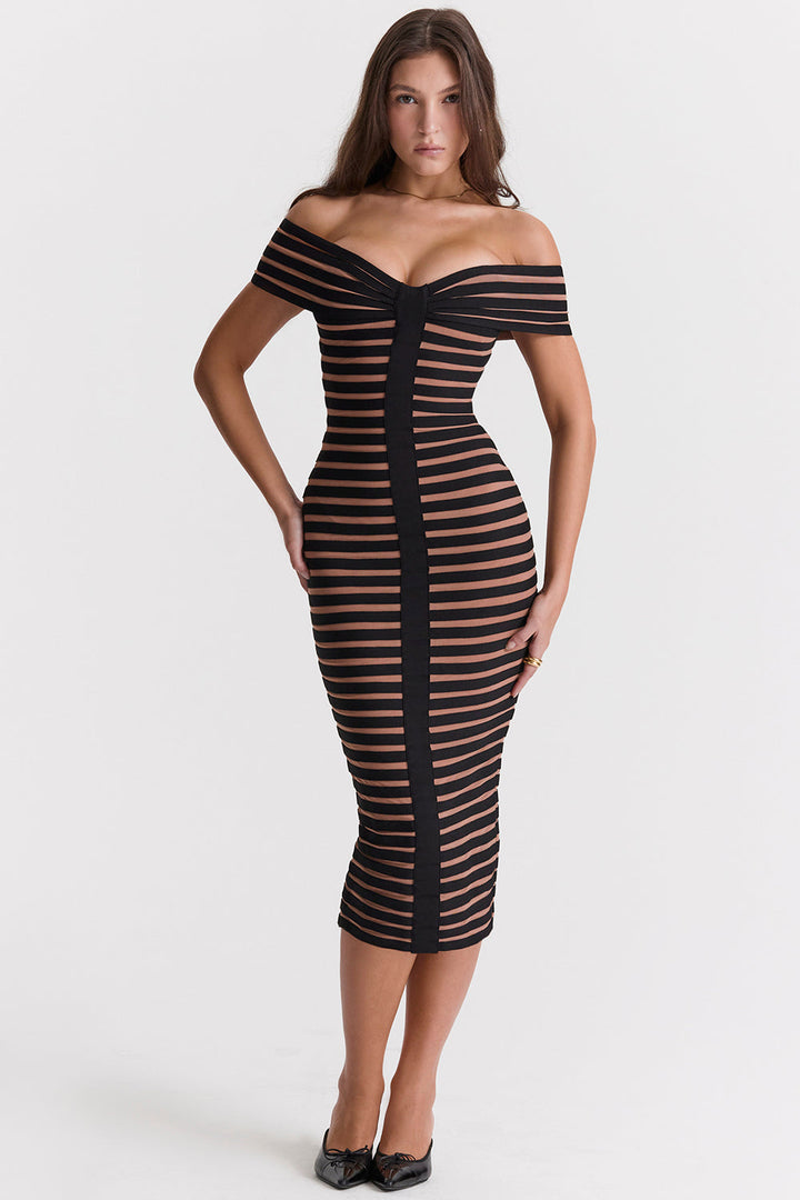 Stilla | Stribet Midi Bandage Kjole