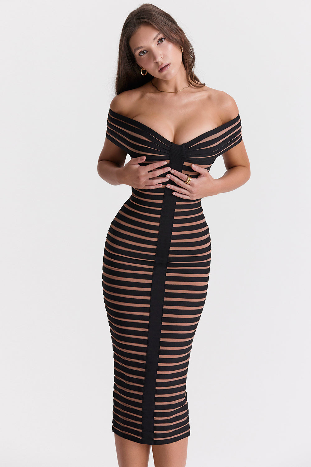 Stilla | Stribet Midi Bandage Kjole