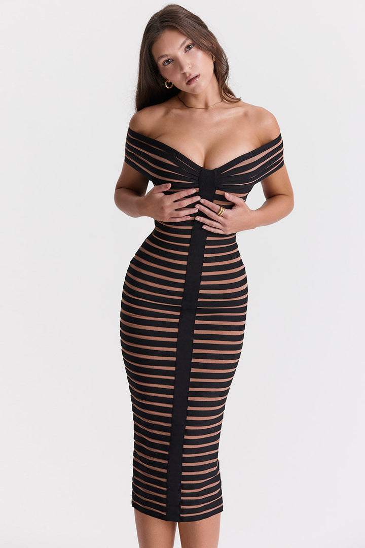 Stilla | Stribet Midi Bandage Kjole
