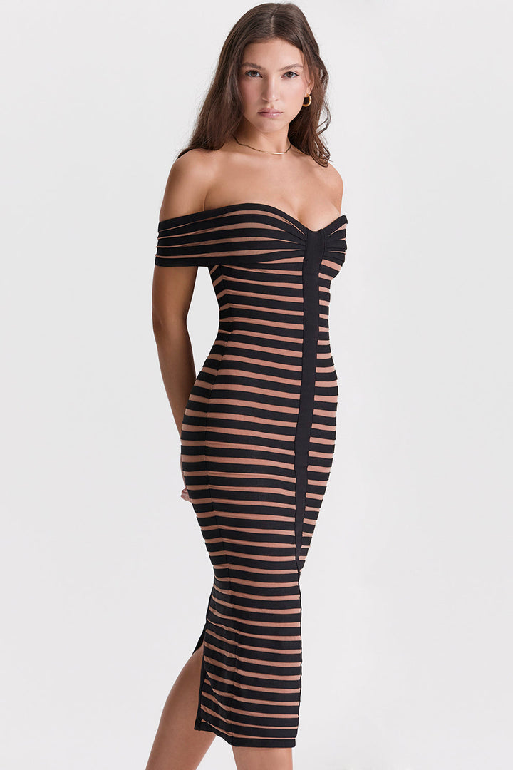 Stilla | Stribet Midi Bandage Kjole