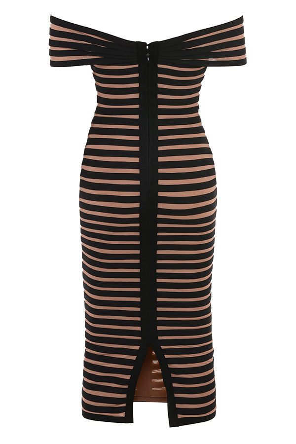 Stilla | Stribet Midi Bandage Kjole