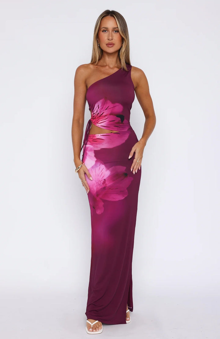 Stilla | Side Split Blomster Maxikjole Pink