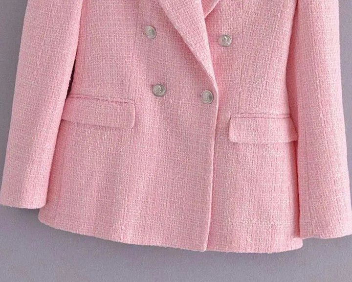 Stilla | Pink Tweed Blazer Dame - Formelt-Erhverv - Ensfarvet