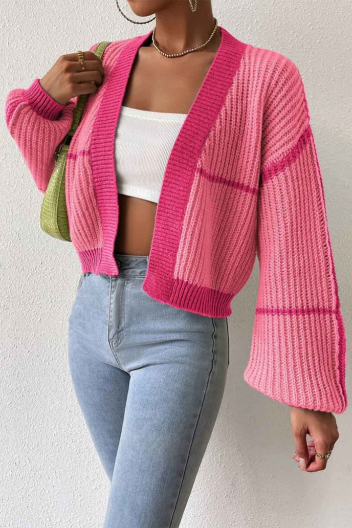 Stilla | Åben Strik Strikjakke Med Patchwork Mønster, Langærmet
