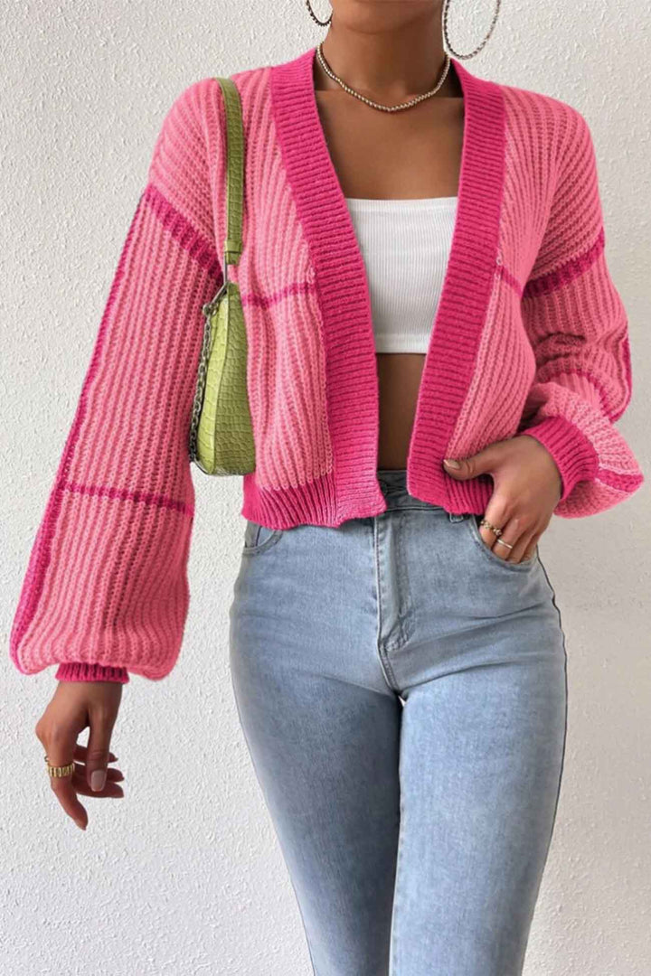 Stilla | Åben Strik Strikjakke Med Patchwork Mønster, Langærmet