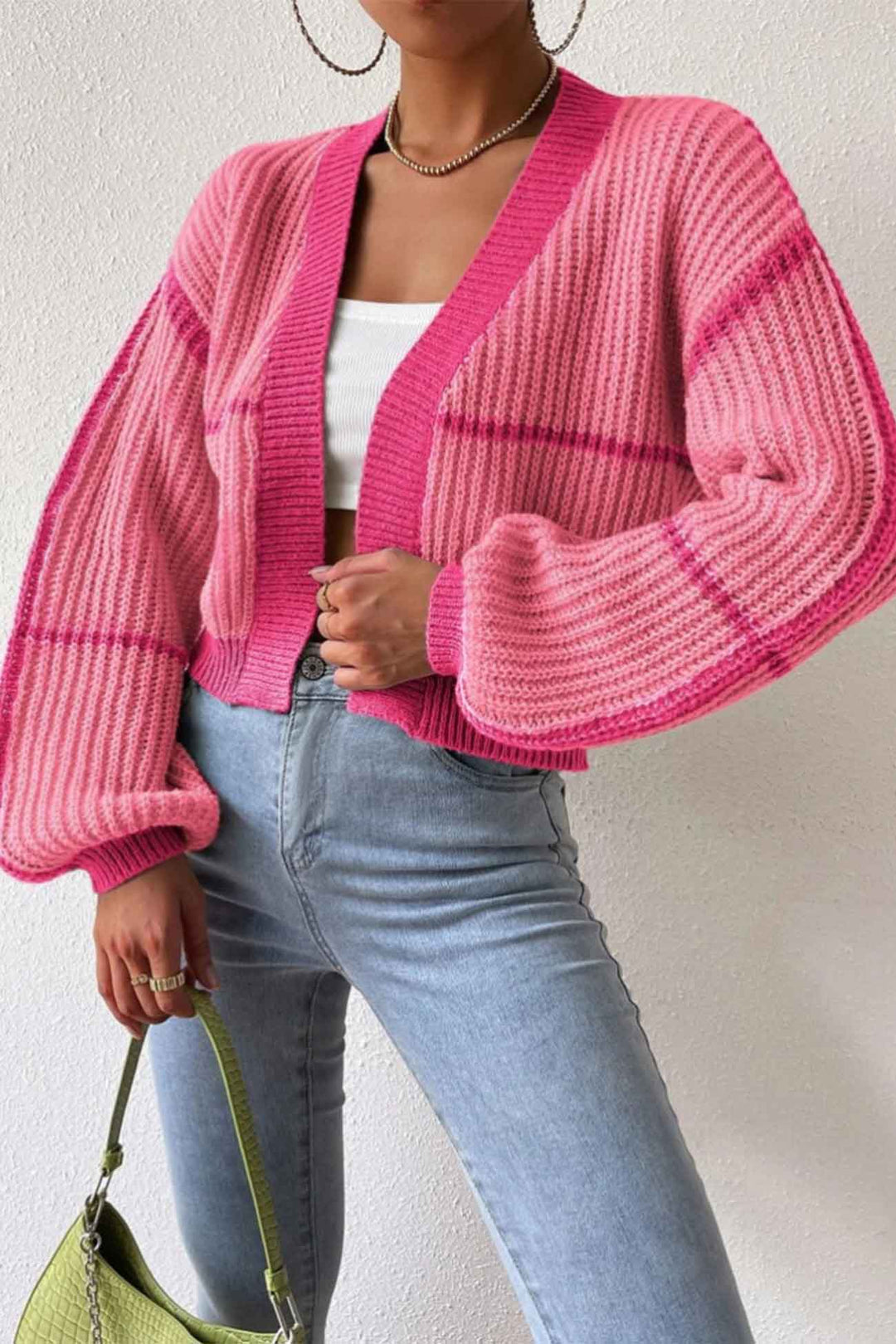Stilla | Åben Strik Strikjakke Med Patchwork Mønster, Langærmet